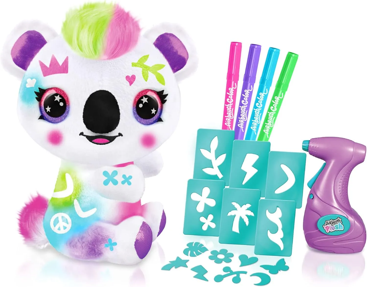 Canal Toys Personalize Airbrush Plush Large Koala! Decorate, wash, repeat! Customize your own spray art plush with markers, battery powered airbrush and 100  stencils. Ages 6 