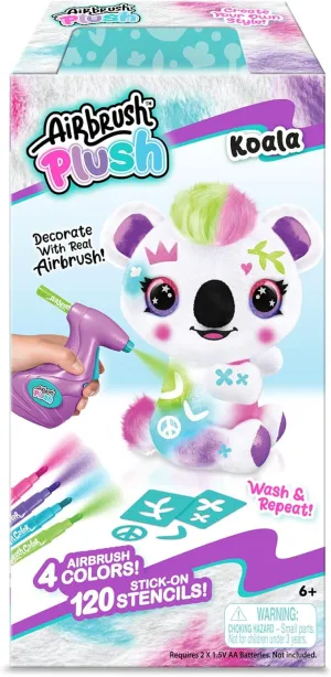 Canal Toys Personalize Airbrush Plush Large Koala! Decorate, wash, repeat! Customize your own spray art plush with markers, battery powered airbrush and 100  stencils. Ages 6 