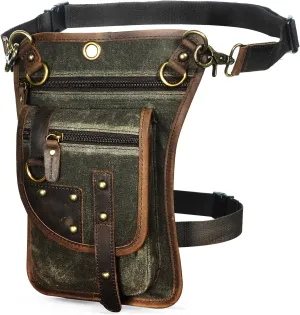 Canvas   Leather Motorcycle Travel Fanny Waist Pack Drop Thigh Leg Bag Pouch For Men Women FB2141