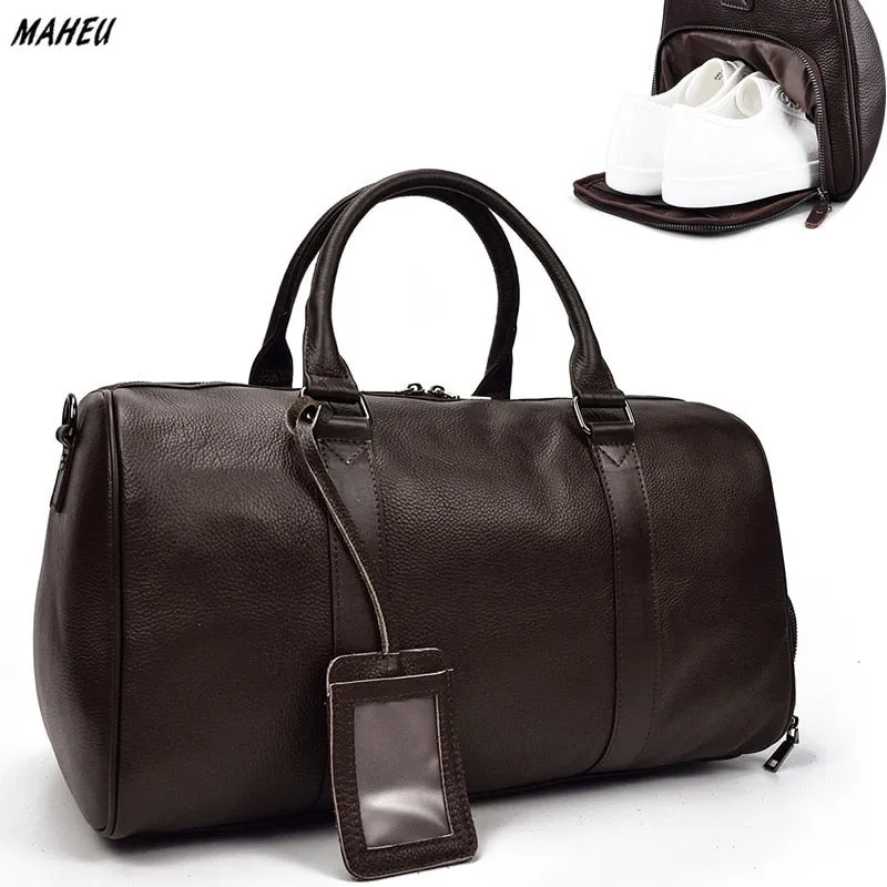 Capacity Black Luggage Man Tote Large Quick delivery Carry Bag Men Bag Travel Big Free returns Genuine MAHEU Handbag On Weekend Duffel Travel Leather