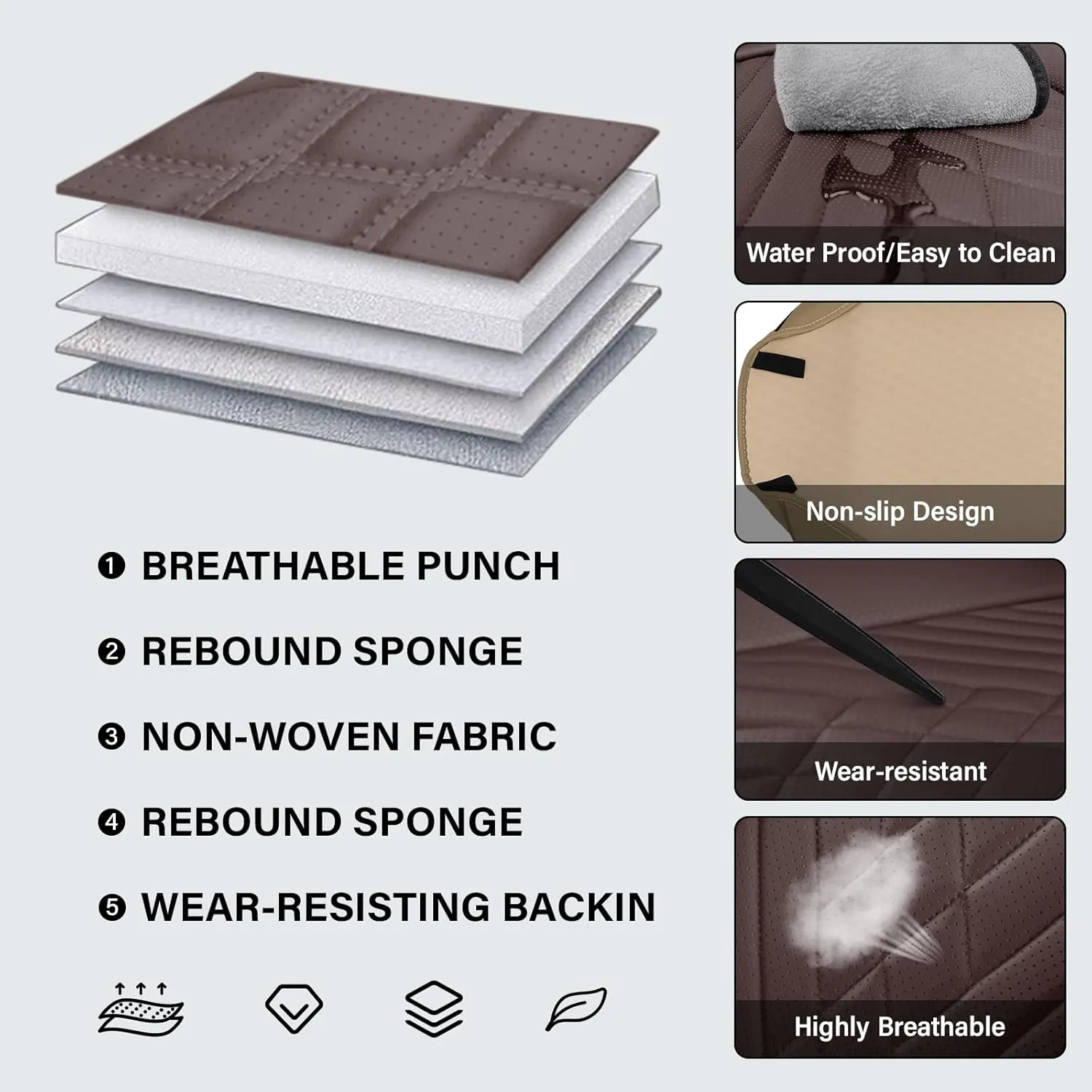 Car Seat Cover for Jaguar F-PACE 2017-2022,Premium Nappa Leather Waterproof Anti-Slip Sports Seat Cover,Airbag Compatible Easy to Install Seat Protector Full Set（Brown&Curry）
