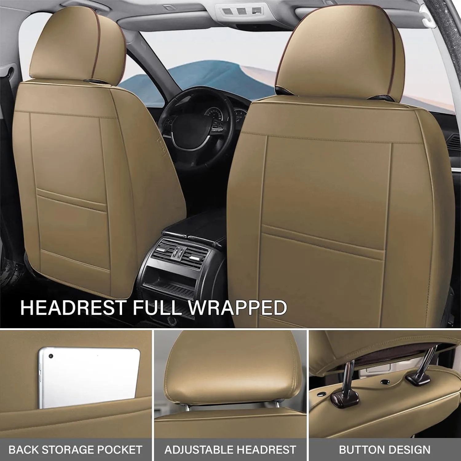Car Seat Cover for Jaguar F-PACE 2017-2022,Premium Nappa Leather Waterproof Anti-Slip Sports Seat Cover,Airbag Compatible Easy to Install Seat Protector Full Set（Brown&Curry）