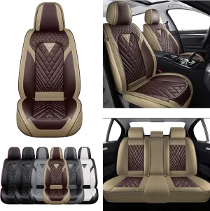 Car Seat Cover for Jaguar F-PACE 2017-2022,Premium Nappa Leather Waterproof Anti-Slip Sports Seat Cover,Airbag Compatible Easy to Install Seat Protector Full Set（Brown&Curry）