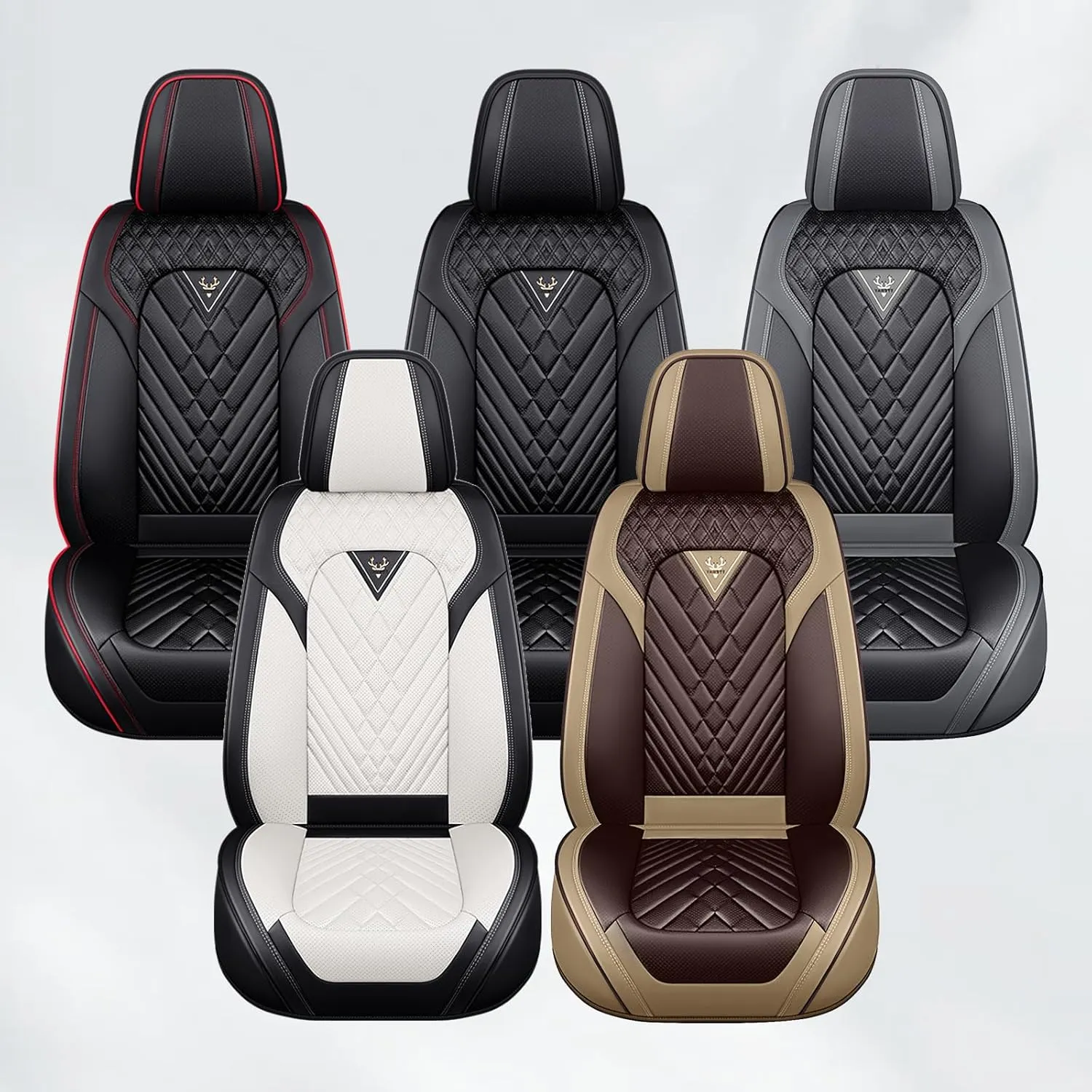 Car Seat Cover for Jaguar F-PACE 2017-2022,Premium Nappa Leather Waterproof Anti-Slip Sports Seat Cover,Airbag Compatible Easy to Install Seat Protector Full Set（Brown&Curry）