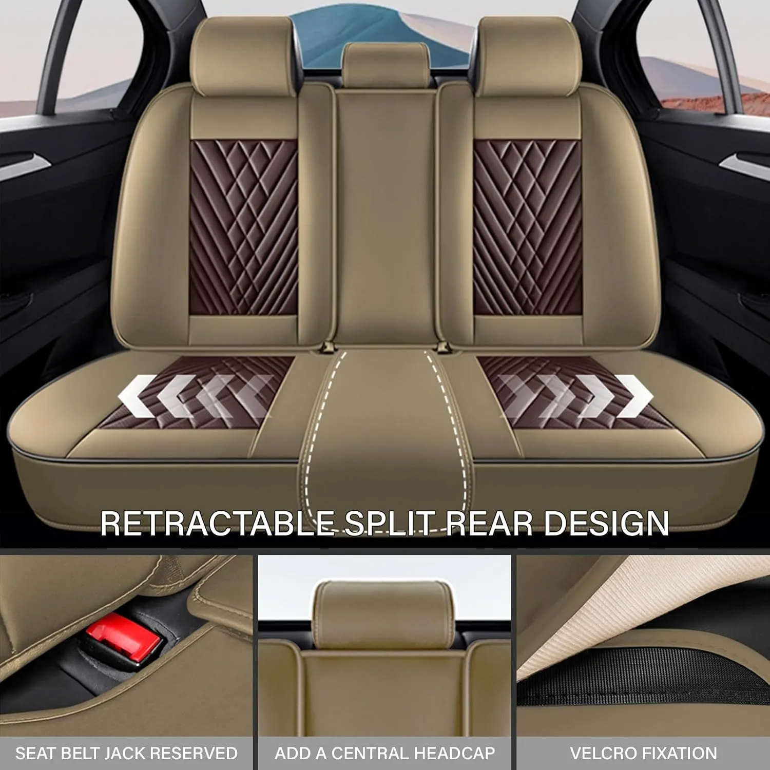 Car Seat Cover for Jaguar F-PACE 2017-2022,Premium Nappa Leather Waterproof Anti-Slip Sports Seat Cover,Airbag Compatible Easy to Install Seat Protector Full Set（Brown&Curry）