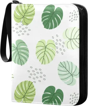 Card Binder 4 Pocket Trading Card Binder Holds 400 Cards with 50 Removable Sleeves for Boys Girls Game Cards Sports Cards Simple Tropical Leaves Green