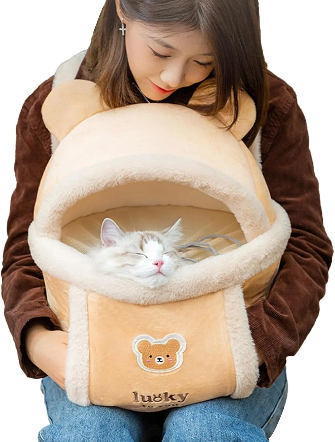 Carrier Bag for Plush Outdoor Backpack Carrier Dog Travel Bag Winter Autumn Windproof Carrier with Hand Warmer