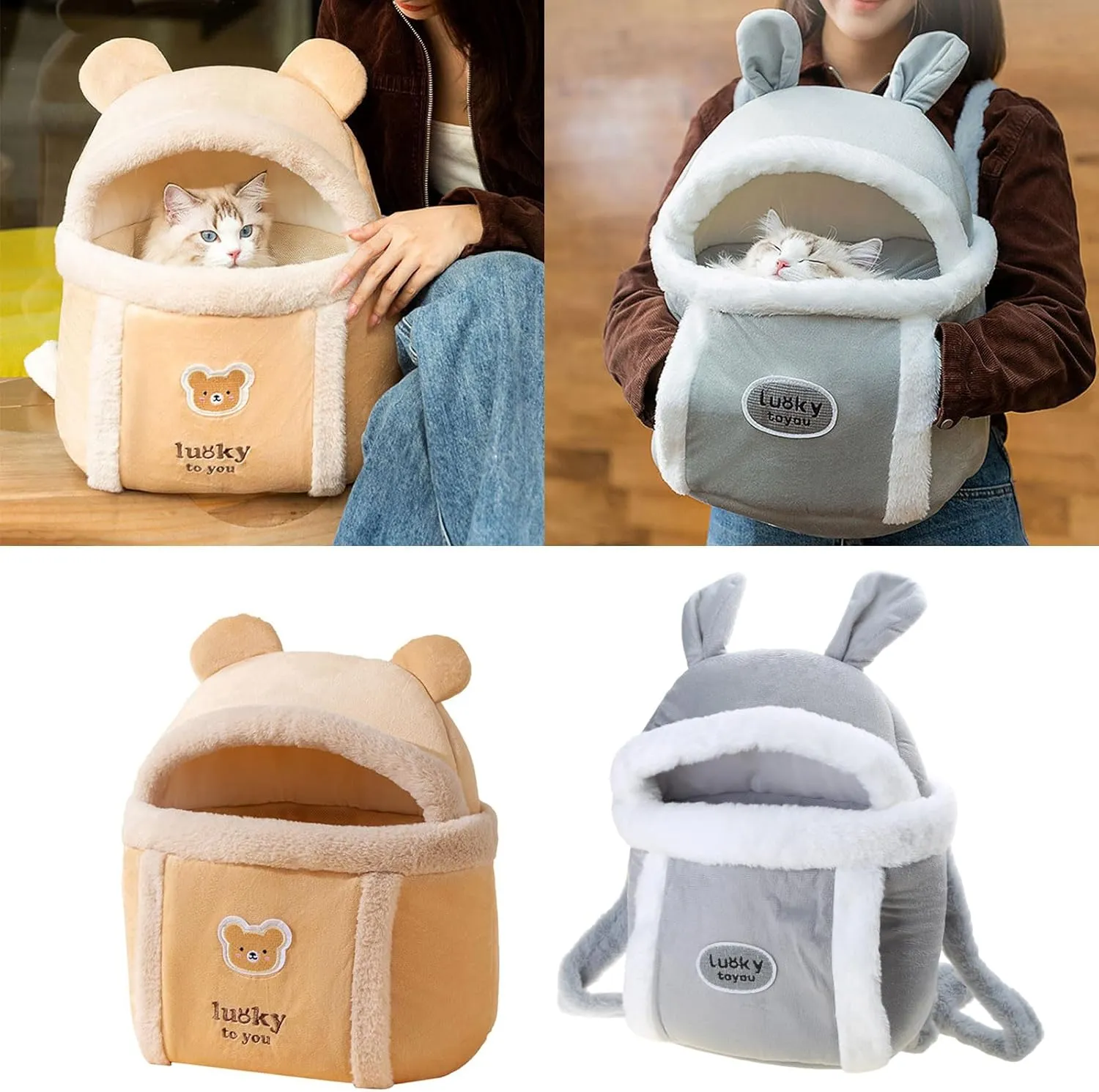 Carrier Bag for Plush Outdoor Backpack Carrier Dog Travel Bag Winter Autumn Windproof Carrier with Hand Warmer