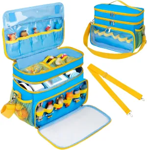 Carrying Case Compatible with Toniebox Starter Set, Double Layer Storage Bag for Tonies Figures Characters, Portable Travel Organizer Case with Shoulder Strap for Tonies Box Headphones (Sky)