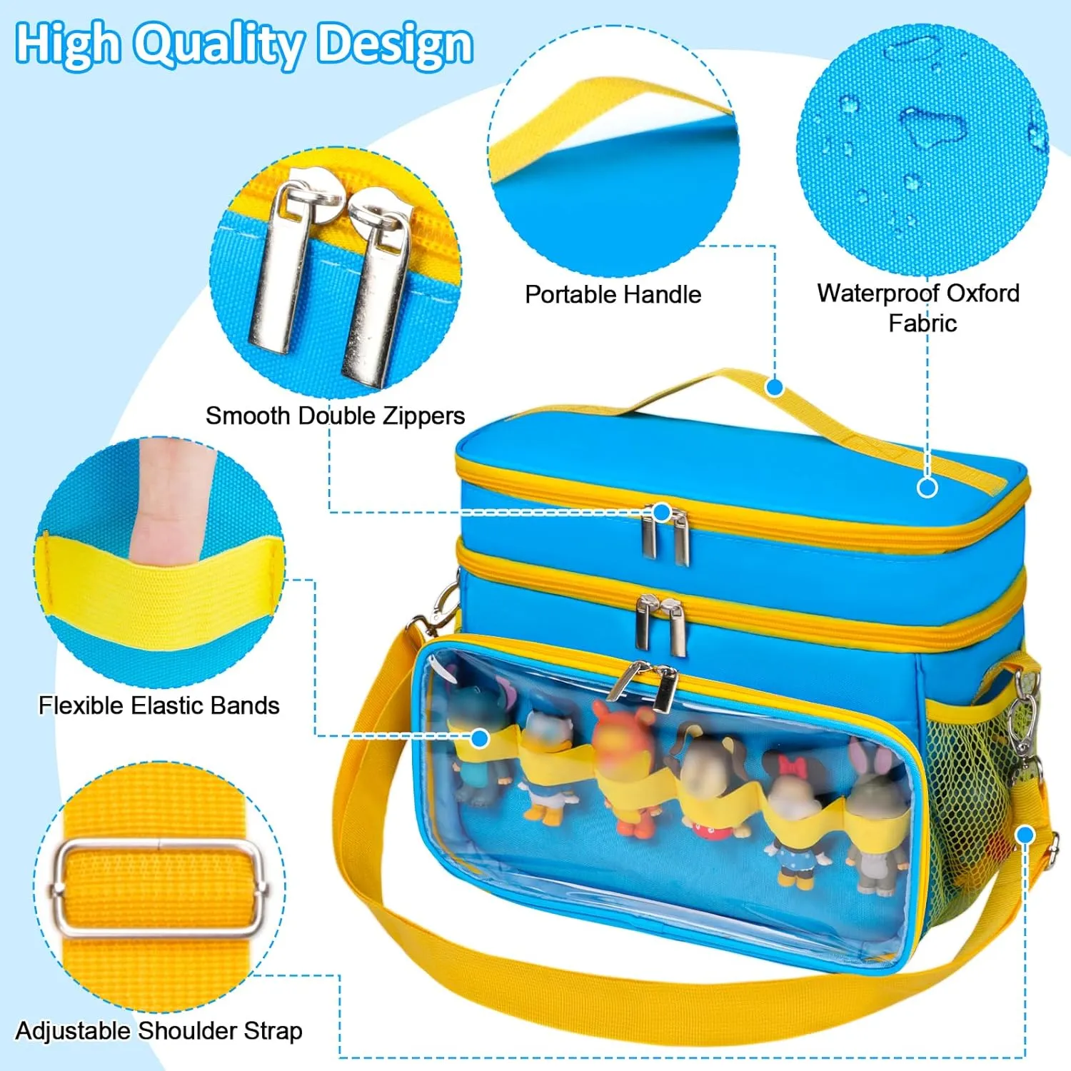 Carrying Case Compatible with Toniebox Starter Set, Double Layer Storage Bag for Tonies Figures Characters, Portable Travel Organizer Case with Shoulder Strap for Tonies Box Headphones (Sky)