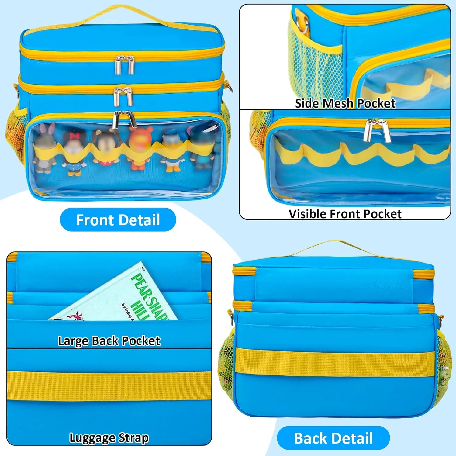 Carrying Case Compatible with Toniebox Starter Set, Double Layer Storage Bag for Tonies Figures Characters, Portable Travel Organizer Case with Shoulder Strap for Tonies Box Headphones (Sky)