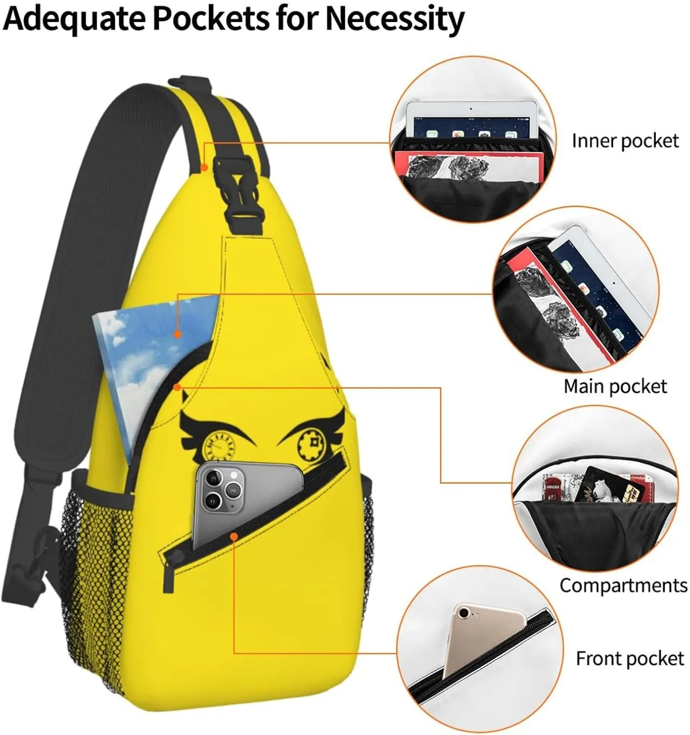 Cartoon Cool Eyes Crossbody Bag Cross Chest Bag Adjustable Sling Backpack Sports Gym Shoulder Bags Travel Cycling Daypack Diagonally Casual Rucksack