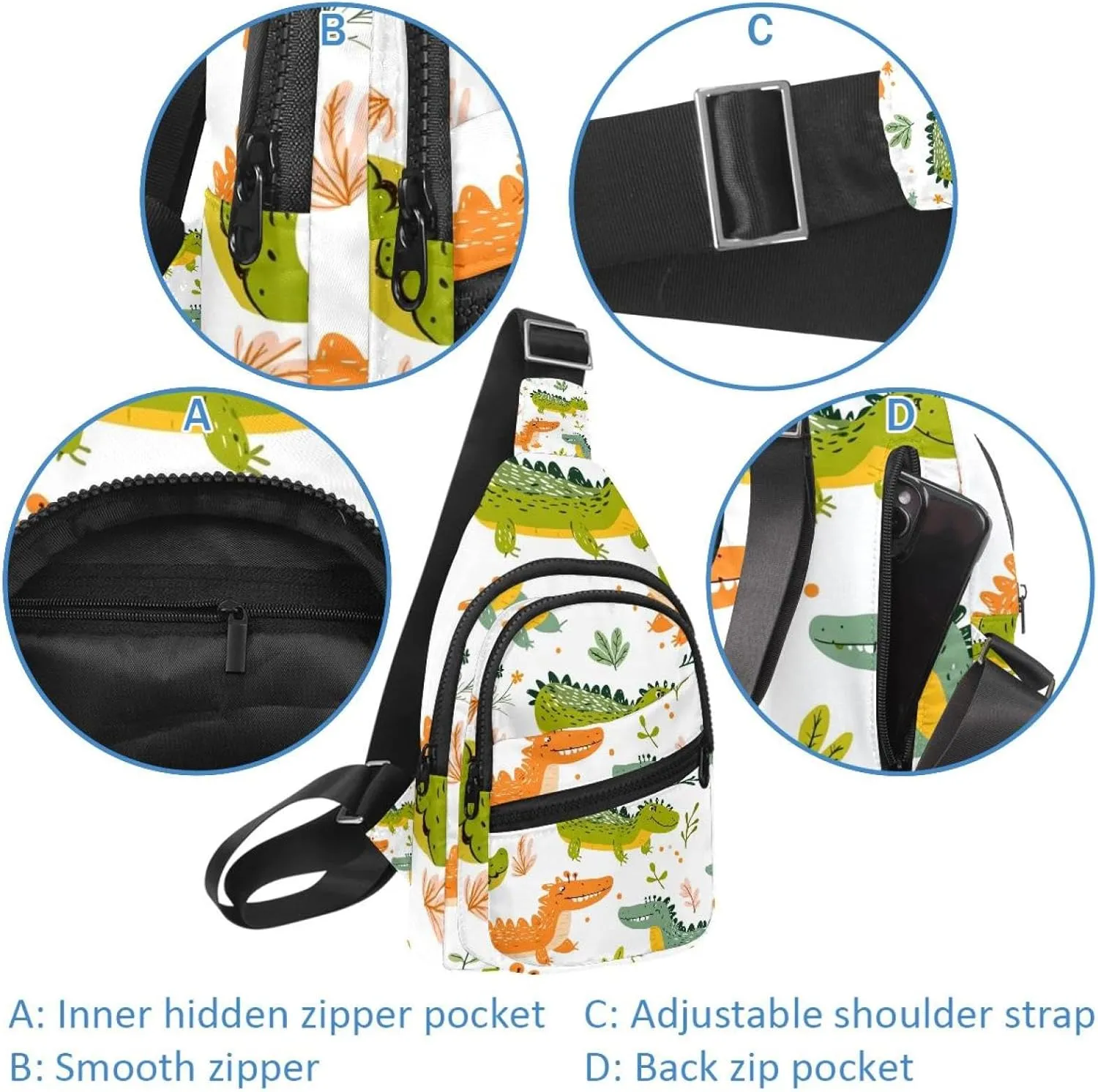 cartoon crocodiles (11) Crossbody Bag with Adjustable Shoulder Strap, Shoulder Bag for Men and Women Sling Backpack for Travel, Cycling, Work, Sport