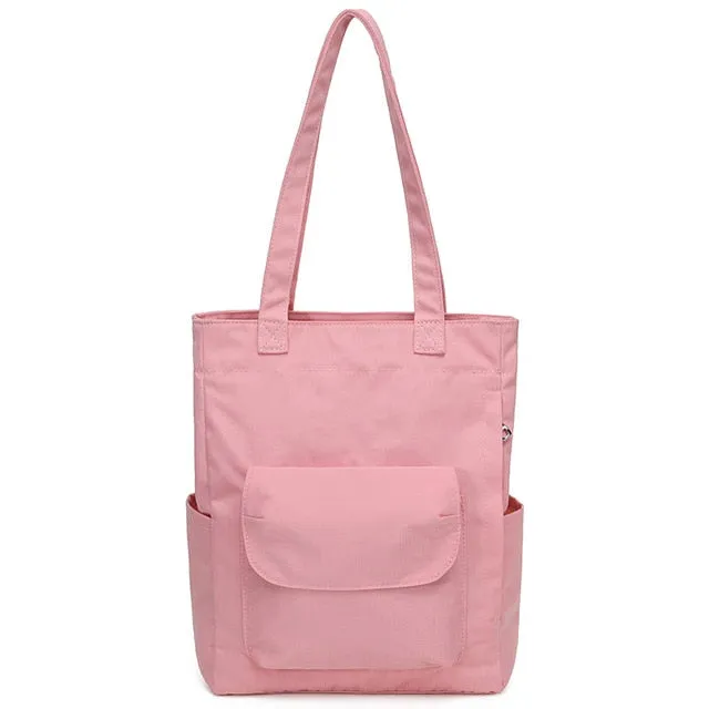 Casual Women's Canvas Student Handbag Solid Color Reusable Waterproof Shoulder Shopping Bag