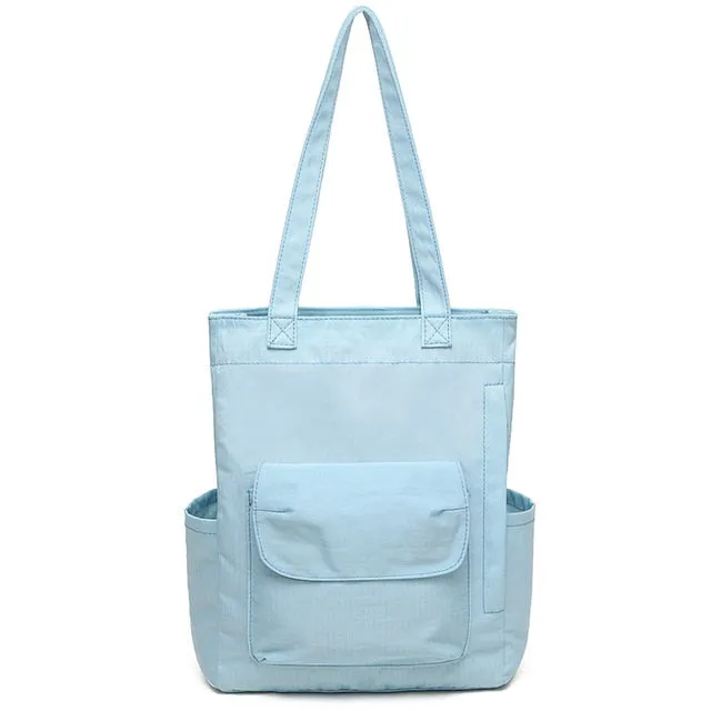 Casual Women's Canvas Student Handbag Solid Color Reusable Waterproof Shoulder Shopping Bag