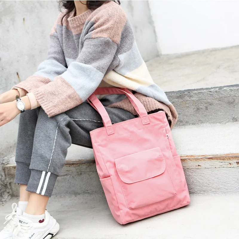 Casual Women's Canvas Student Handbag Solid Color Reusable Waterproof Shoulder Shopping Bag