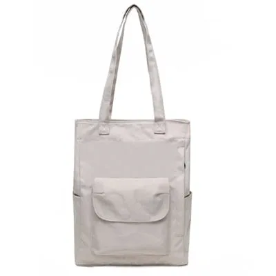 Casual Women's Canvas Student Handbag Solid Color Reusable Waterproof Shoulder Shopping Bag