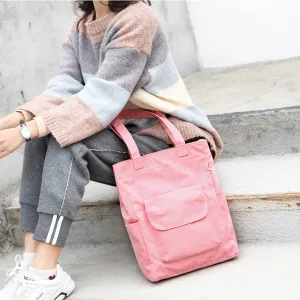 Casual Women's Canvas Student Handbag Solid Color Reusable Waterproof Shoulder Shopping Bag