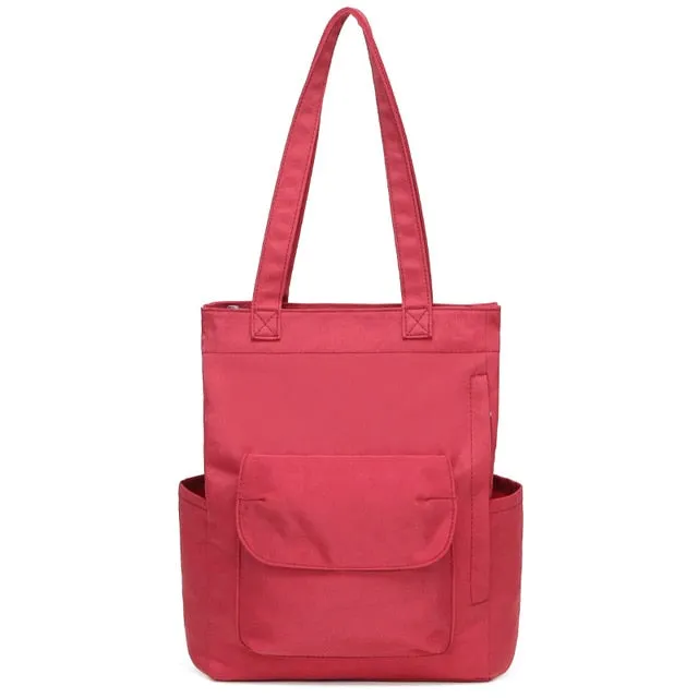 Casual Women's Canvas Student Handbag Solid Color Reusable Waterproof Shoulder Shopping Bag
