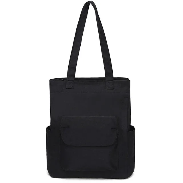 Casual Women's Canvas Student Handbag Solid Color Reusable Waterproof Shoulder Shopping Bag