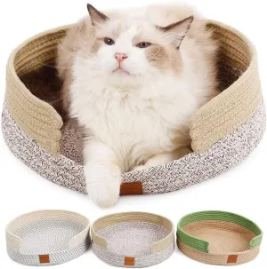 Cat Bed Basket Nest Round Hand Knitting Cat Bed Cotton Rope Scratcher Scratching Mat Pad Summer Kitten Cat Sleeping Bed Resting Cute House Washable Foldable for Puppy Small Pets Indoor