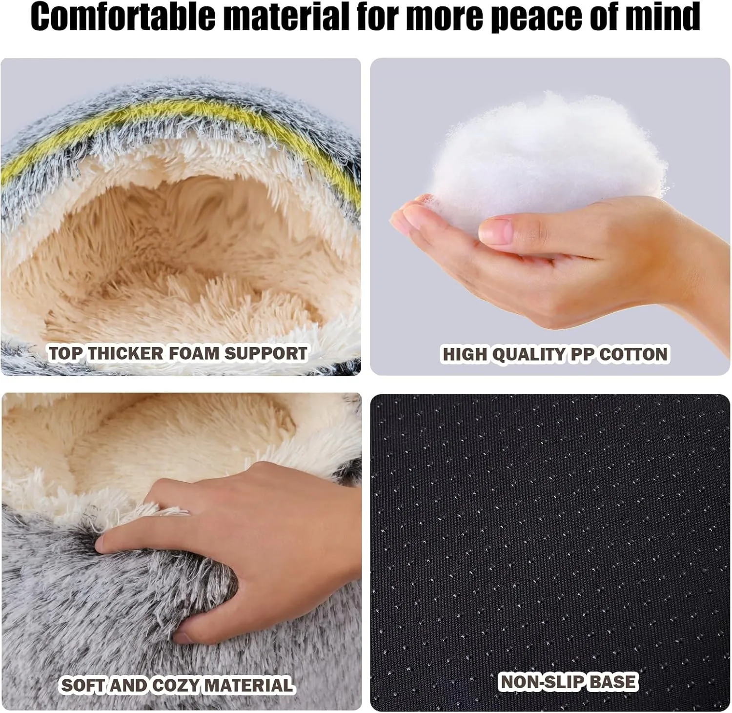 Cat Beds for Indoor Cats,Cat Cave for Puppy and Kitty,Calming Small Dog Bed for Small Dogs with Cover Cave,Cozy Warming Fluffy Washable Anti-Slip Pet Sleeping Bag(24 * 24inch,Grey)
