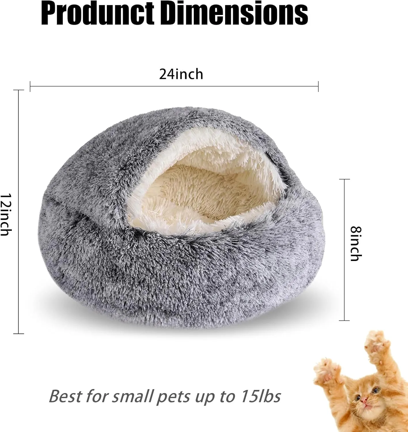Cat Beds for Indoor Cats,Cat Cave for Puppy and Kitty,Calming Small Dog Bed for Small Dogs with Cover Cave,Cozy Warming Fluffy Washable Anti-Slip Pet Sleeping Bag(24 * 24inch,Grey)