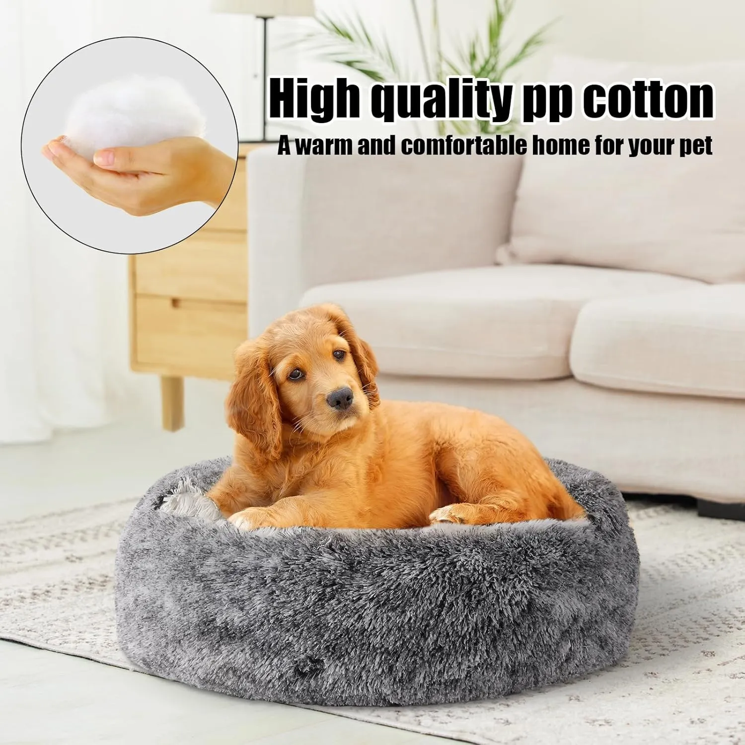 Cat Beds for Indoor Cats,Cat Cave for Puppy and Kitty,Calming Small Dog Bed for Small Dogs with Cover Cave,Cozy Warming Fluffy Washable Anti-Slip Pet Sleeping Bag(24 * 24inch,Grey)