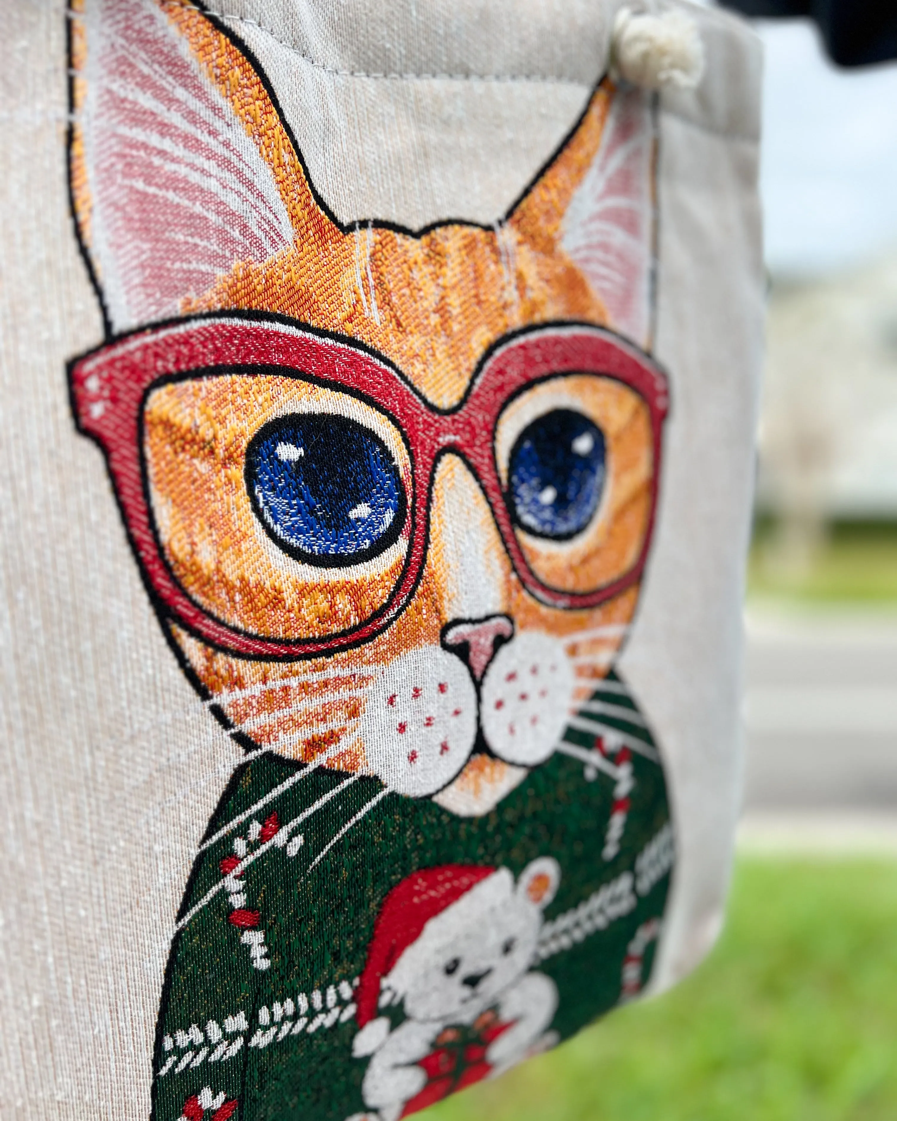 Cat Design Tote Bag, Boho Tote Bag
