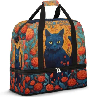 Cat Print Foldable Duffle Bag with Shoes Compartment Large Capacity Waterproof Travel Weekender Bag Overnight Bag for Sports Gym