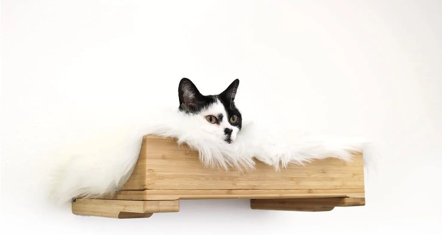 Catastrophic Creations The Nest Cat Bed – Modern Cat Bed – Bamboo Bed for Cats – Warm & Plush Pet Bed – Modular Cat Beds for Indoor Cats – Faux Fur Nap Cat Bed