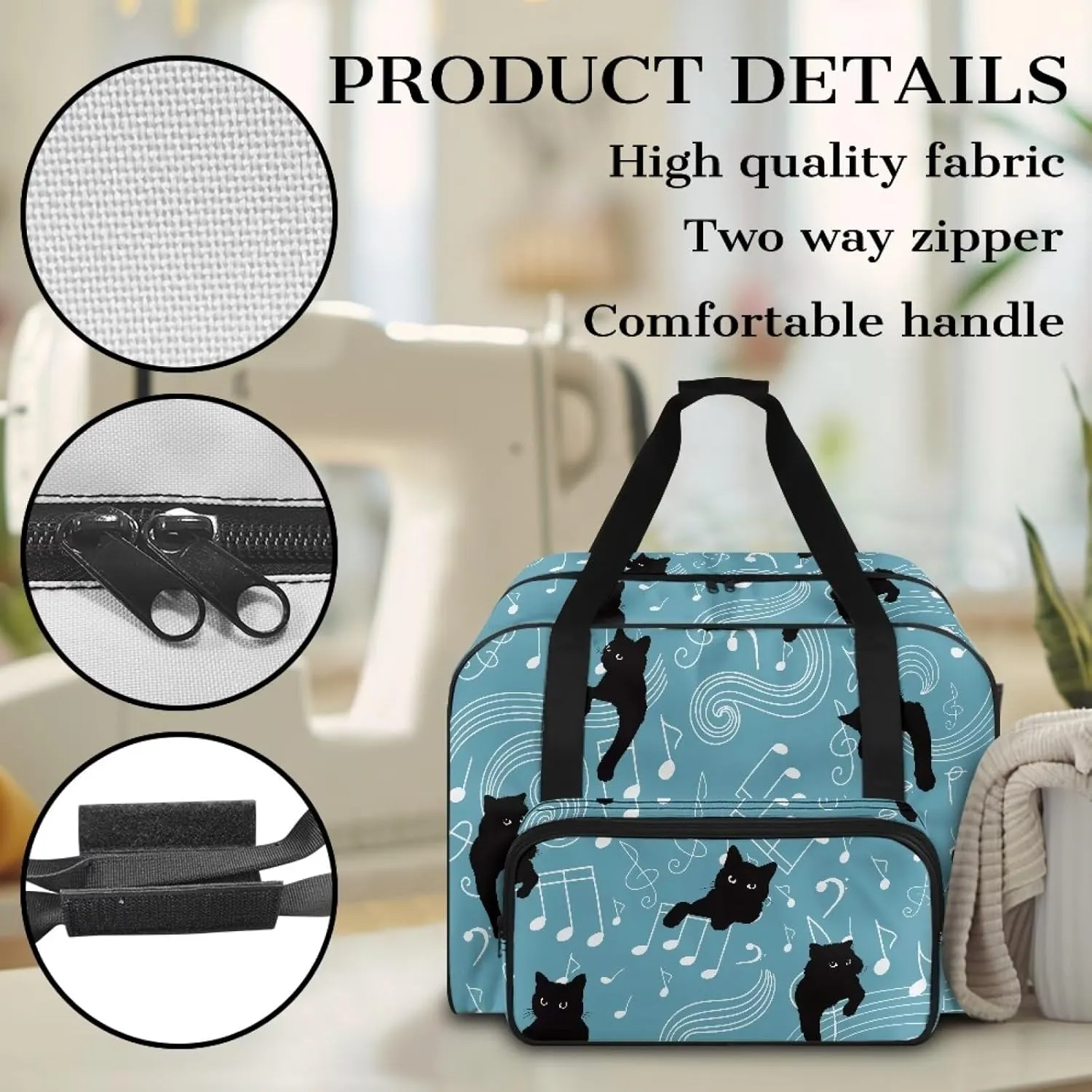 Cats Notes Sewing Bag Large Capacity Sewing Machine Tote Bag Universal Sewing Box Storage Bags for Most Singer, Brother Sewing Machines and Extra Sewing Accessories