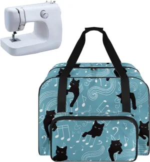 Cats Notes Sewing Bag Large Capacity Sewing Machine Tote Bag Universal Sewing Box Storage Bags for Most Singer, Brother Sewing Machines and Extra Sewing Accessories