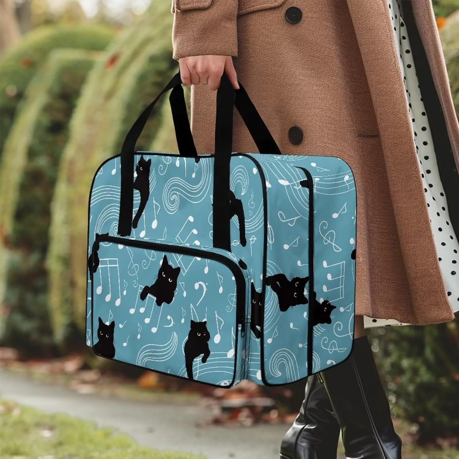 Cats Notes Sewing Bag Large Capacity Sewing Machine Tote Bag Universal Sewing Box Storage Bags for Most Singer, Brother Sewing Machines and Extra Sewing Accessories