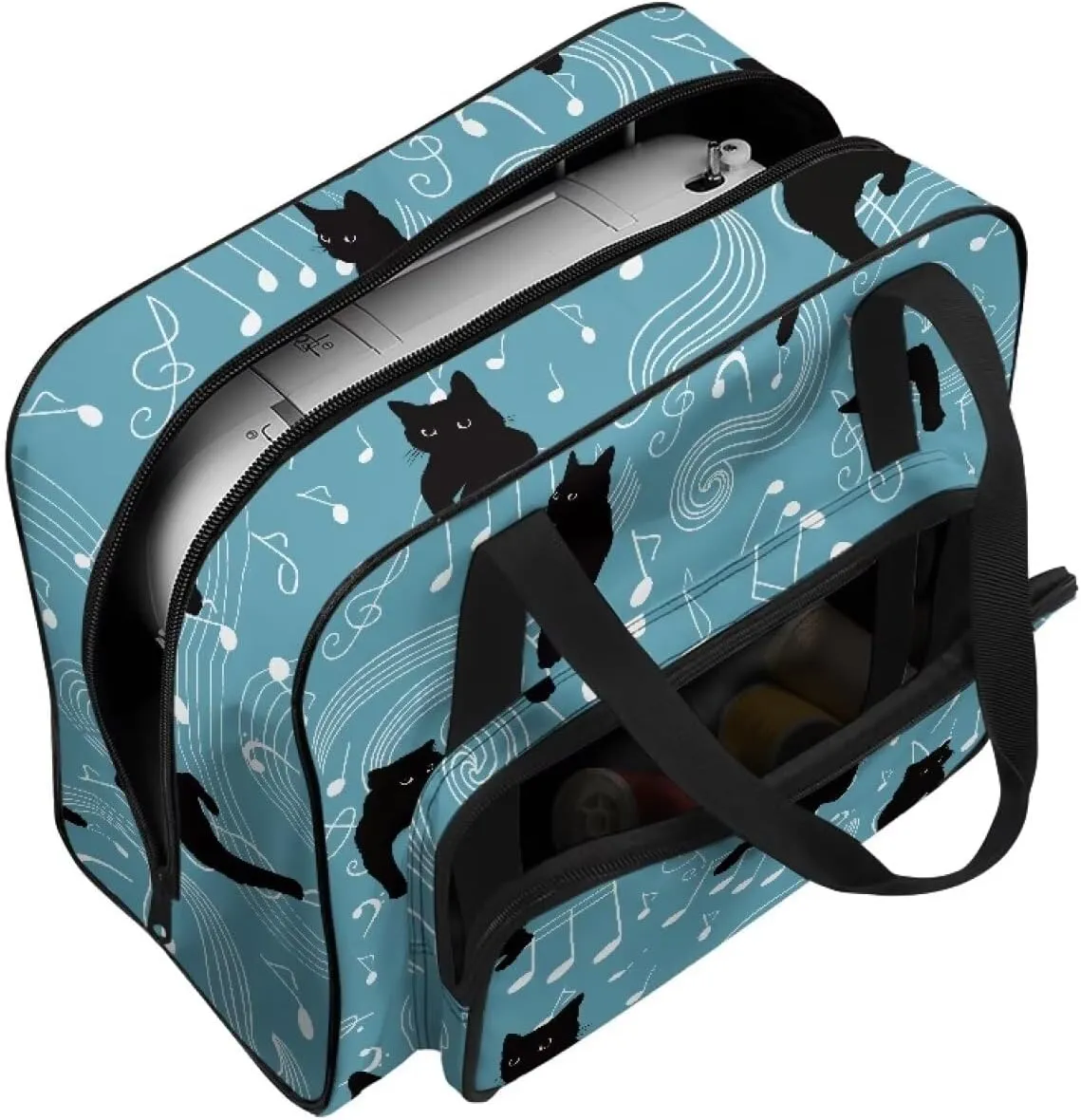 Cats Notes Sewing Bag Large Capacity Sewing Machine Tote Bag Universal Sewing Box Storage Bags for Most Singer, Brother Sewing Machines and Extra Sewing Accessories