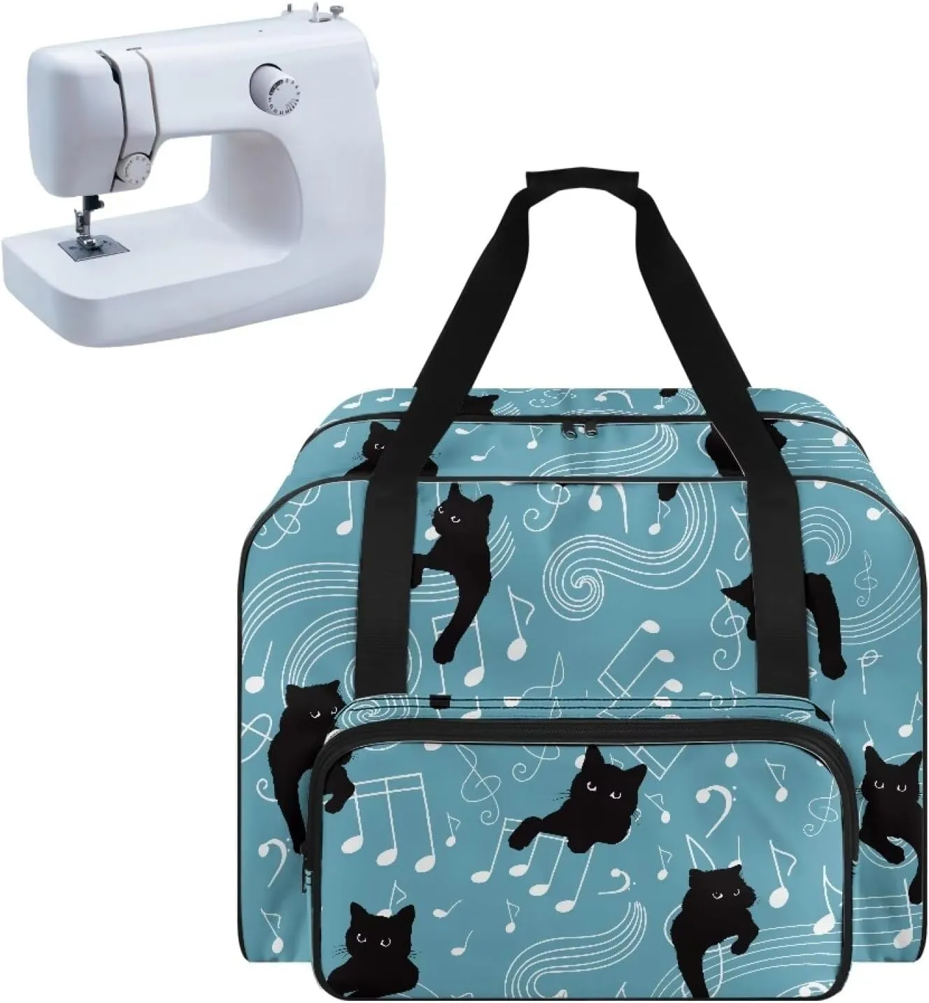 Cats Notes Sewing Bag Large Capacity Sewing Machine Tote Bag Universal Sewing Box Storage Bags for Most Singer, Brother Sewing Machines and Extra Sewing Accessories