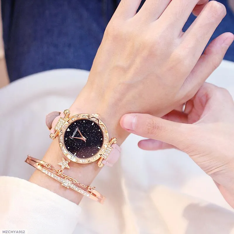Celebrity TikTok Star Watch Women's Fashion Trend Korean Style Simple Casual Women's Watch Student Two-Piece Gift Watch