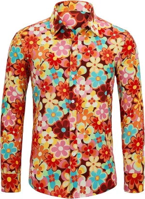 Century Star 70s Mens Disco Shirts Paisley Floral Shirt Outfits Casual Long Sleeve Button Down Funny Shirts for Men