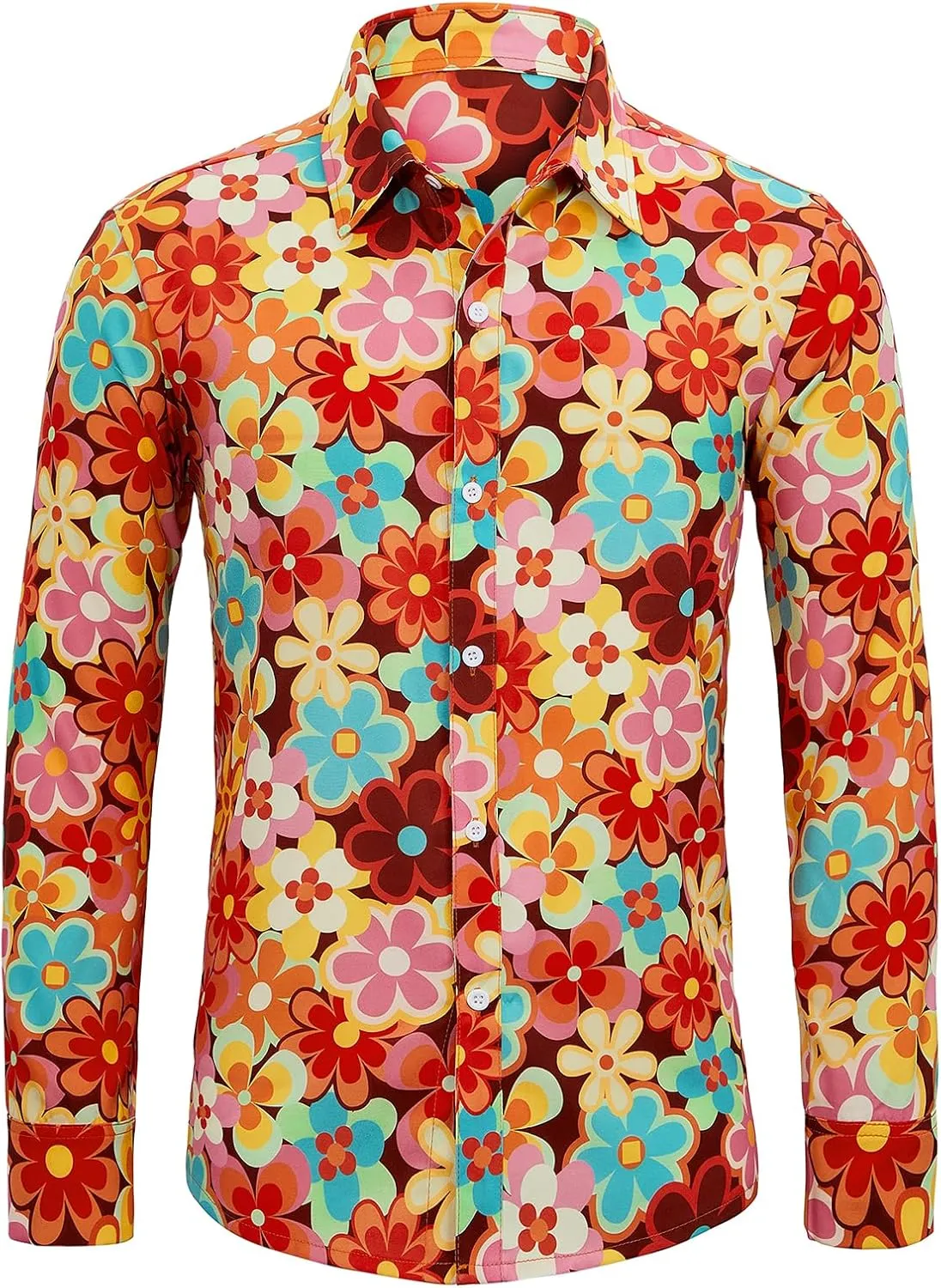 Century Star 70s Mens Disco Shirts Paisley Floral Shirt Outfits Casual Long Sleeve Button Down Funny Shirts for Men