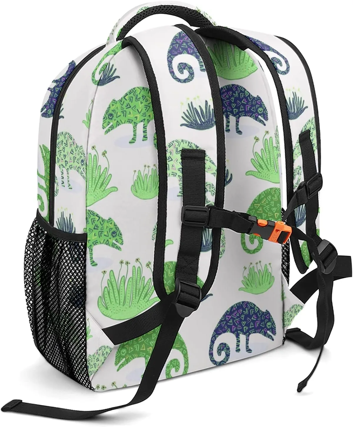 Chameleon Lizard and Succulent Plant Kids Backpack, Student School Bags for Boys & Girls, Bookbags with Adjustable Strapfor Travel