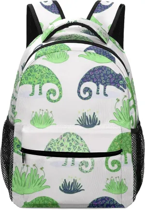 Chameleon Lizard and Succulent Plant Kids Backpack, Student School Bags for Boys & Girls, Bookbags with Adjustable Strapfor Travel