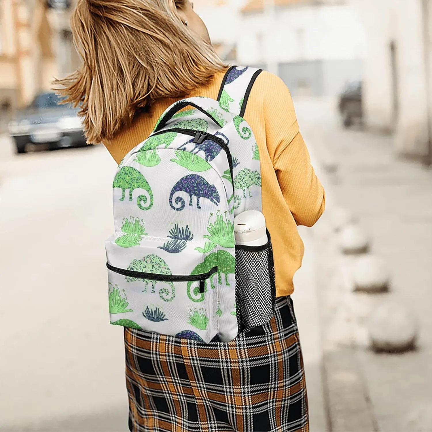 Chameleon Lizard and Succulent Plant Kids Backpack, Student School Bags for Boys & Girls, Bookbags with Adjustable Strapfor Travel