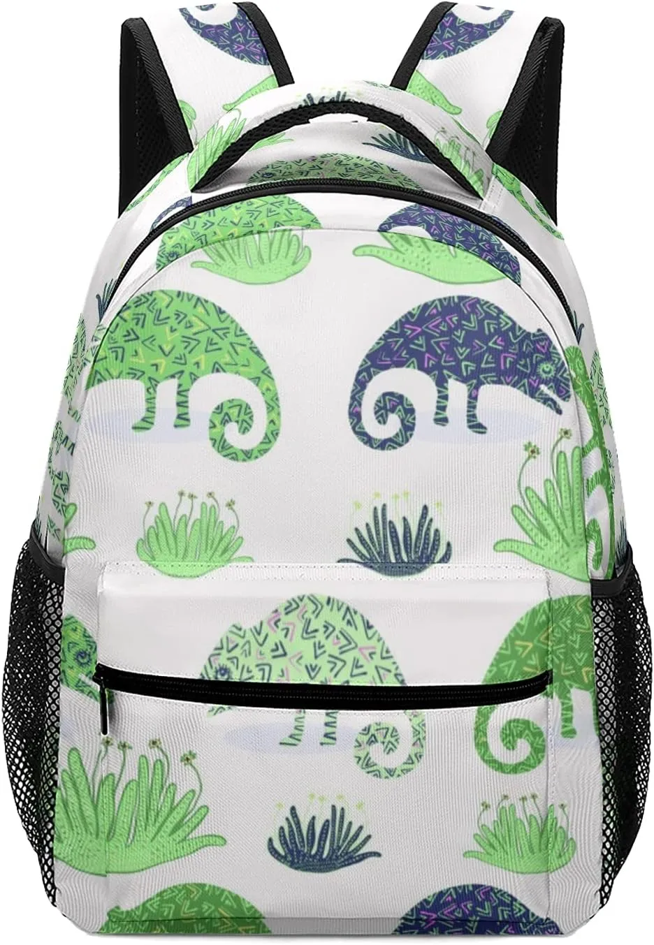 Chameleon Lizard and Succulent Plant Kids Backpack, Student School Bags for Boys & Girls, Bookbags with Adjustable Strapfor Travel