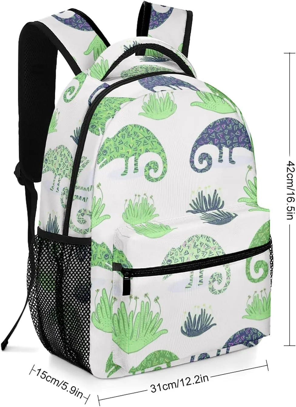 Chameleon Lizard and Succulent Plant Kids Backpack, Student School Bags for Boys & Girls, Bookbags with Adjustable Strapfor Travel