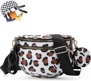 Checkered Bum Bag Crossbody, Black and White Checkered Crossbody Bag, Fanny Pack for Women with Adjustable Strap (C)