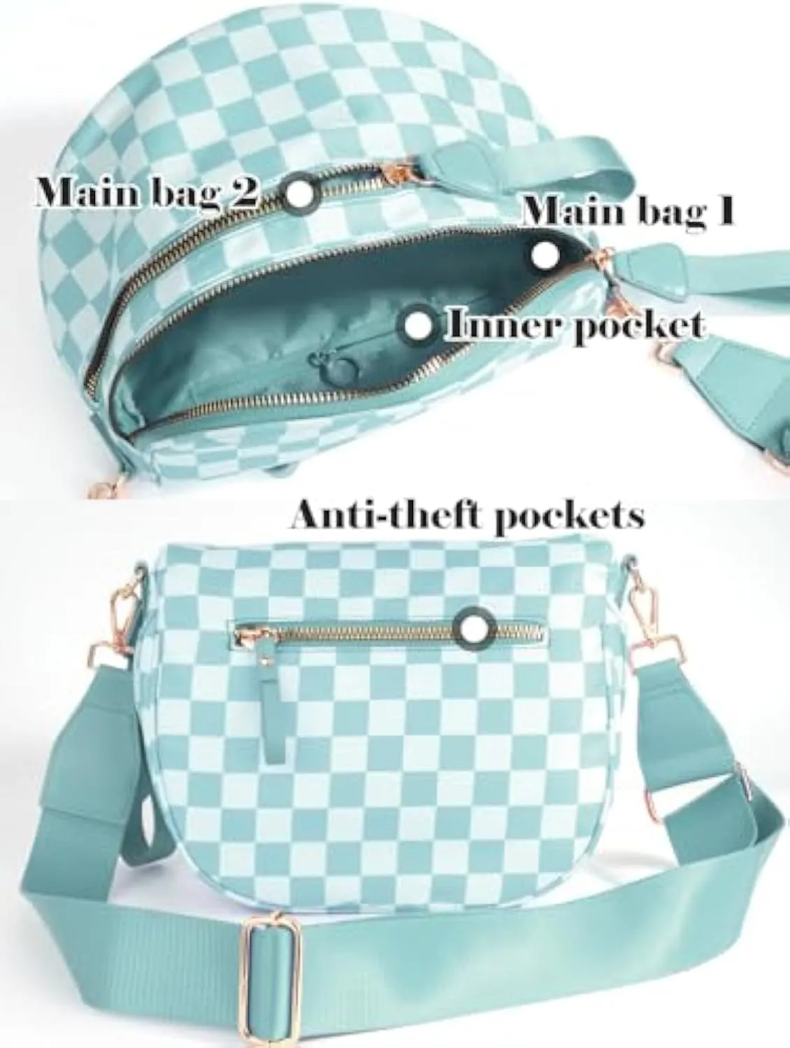Checkered Bum Bag Crossbody, Black and White Checkered Crossbody Bag, Fanny Pack for Women with Adjustable Strap (C)