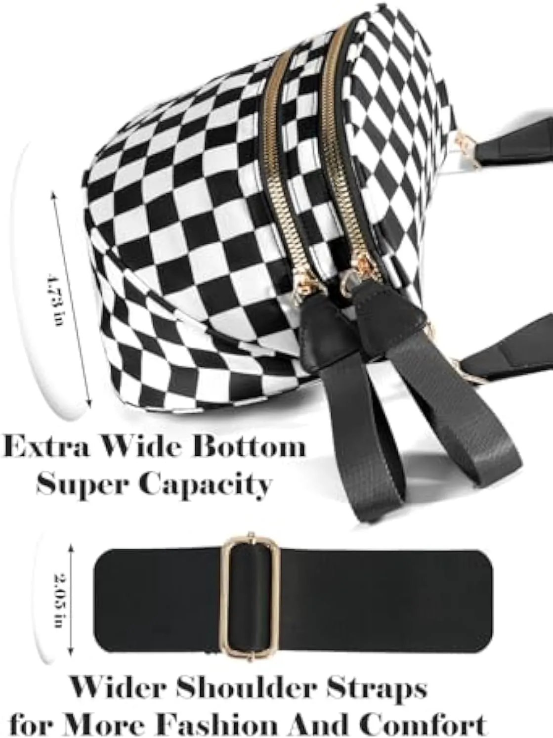 Checkered Bum Bag Crossbody, Black and White Checkered Crossbody Bag, Fanny Pack for Women with Adjustable Strap (C)