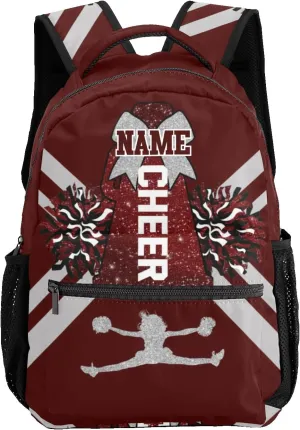 Cheer Maroon Cheerleader Print Personalized Backpack with Name Waterproof Bag for Holiday Birthday Gift for Travel, 12.2(L) x5.9(W) x16.5(H) inch