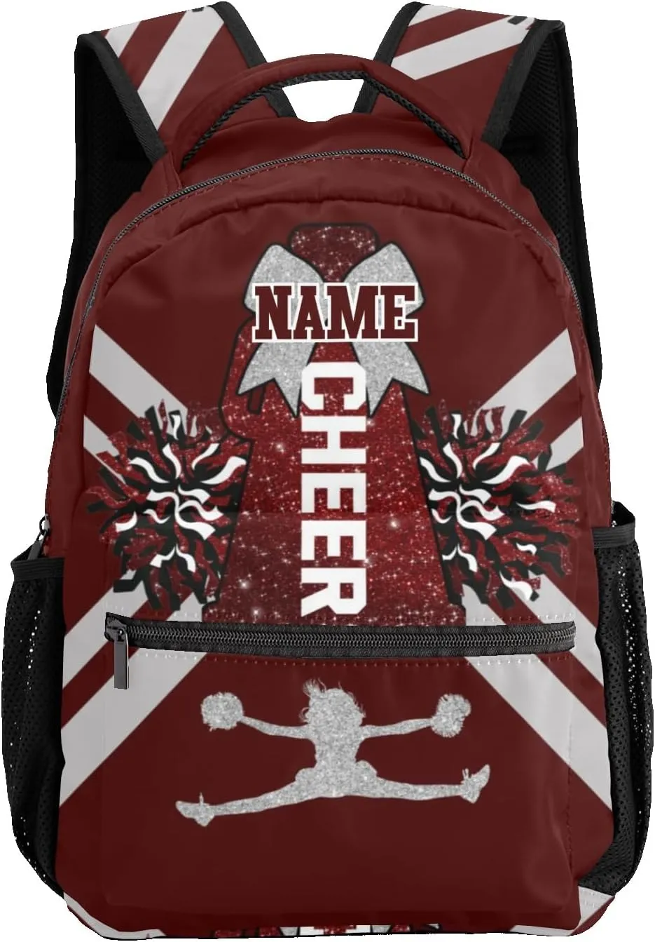 Cheer Maroon Cheerleader Print Personalized Backpack with Name Waterproof Bag for Holiday Birthday Gift for Travel, 12.2(L) x5.9(W) x16.5(H) inch