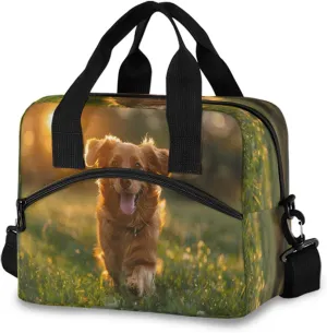 Cheerful Red Dog Runs Lunch Box for Men Women Adults Insulated Lunch Bag Cooler Bag with Adjustable Shoulder Strap for Work Picnic Travel